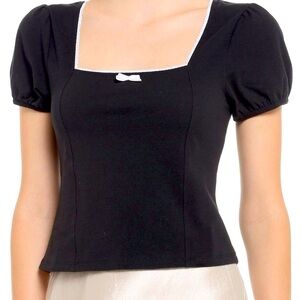 Thorne and Fable Puff Sleeve Crop Top Black White Bow Size Large Goth Witchy